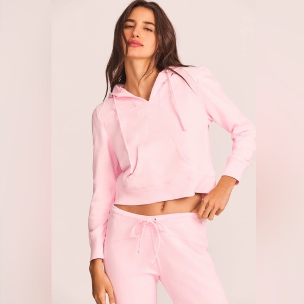 NWT LoveShackFancy Kirby Pink Opal Hoodie with Contrast Elbow Details